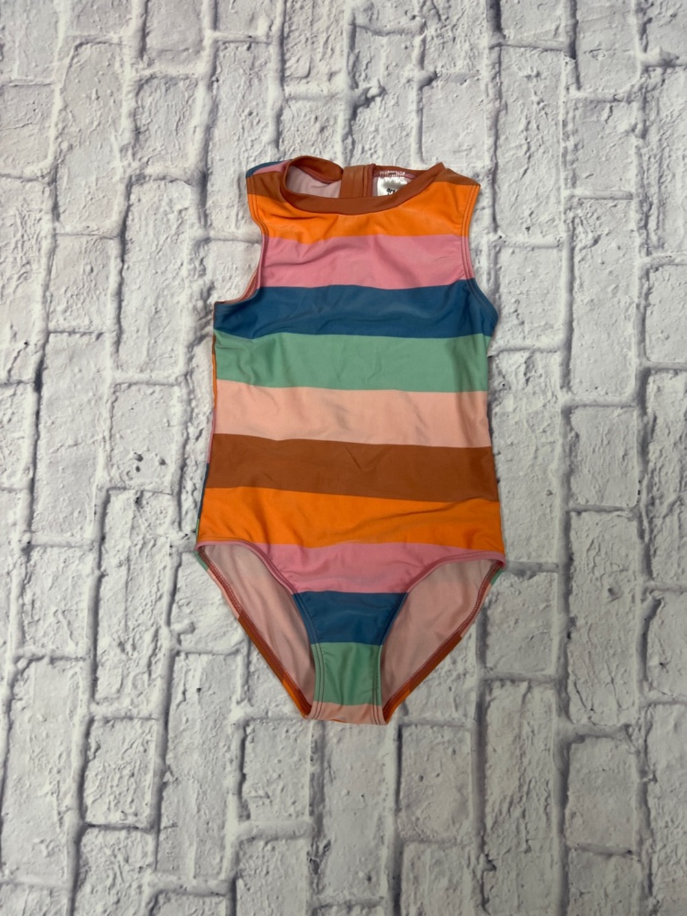 art class Pink and Orange Striped Kids Swimsuit